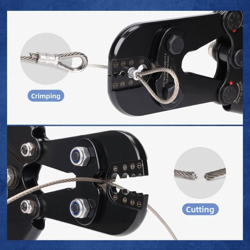 Pinza crimpatrice in alluminio, pinza crimpatrice a 8 forme per funi metalliche, manico rotondo in alluminio, attrezzatura da pesca per camper, yacht, attrezzi da esterno