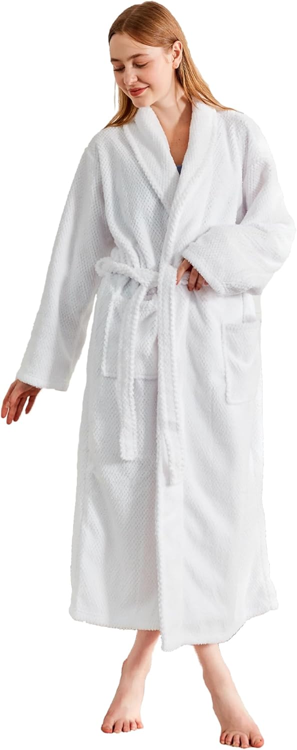 Serenhom Women’s Plush Soft Fleece Robe – Fluffy Warm Jacquard Bathrobe, Cozy Loungewear for Spa, Sleep, and Relaxation - Image 2