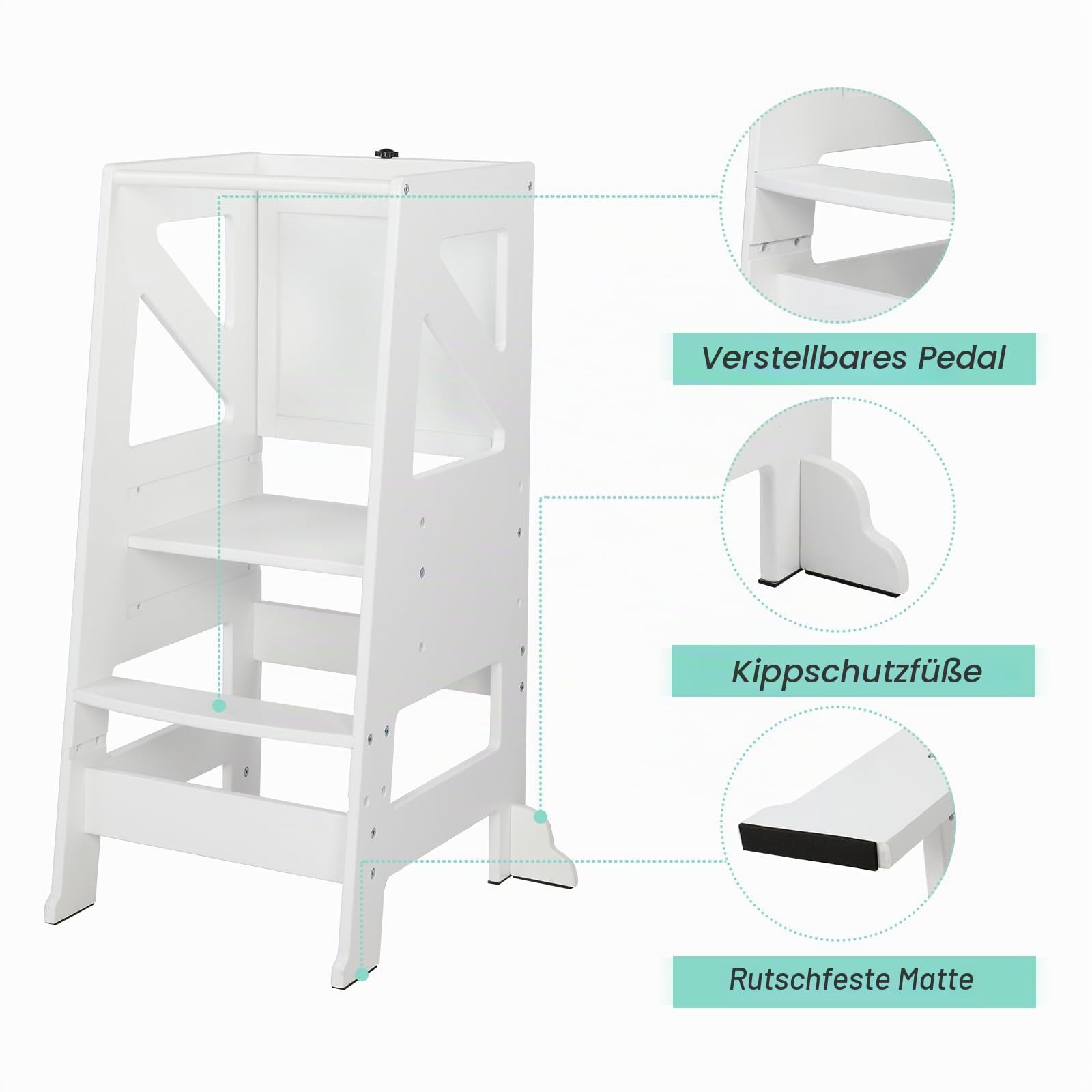 LEADZM Montessori Lernturm ab 18 Monaten – 2-in-1 höhenverstellbarer Learning Tower mit Tafel | Höchste Stabilität durch Festes Design & Massivholz für Küche, Bad und Kinderzimmer