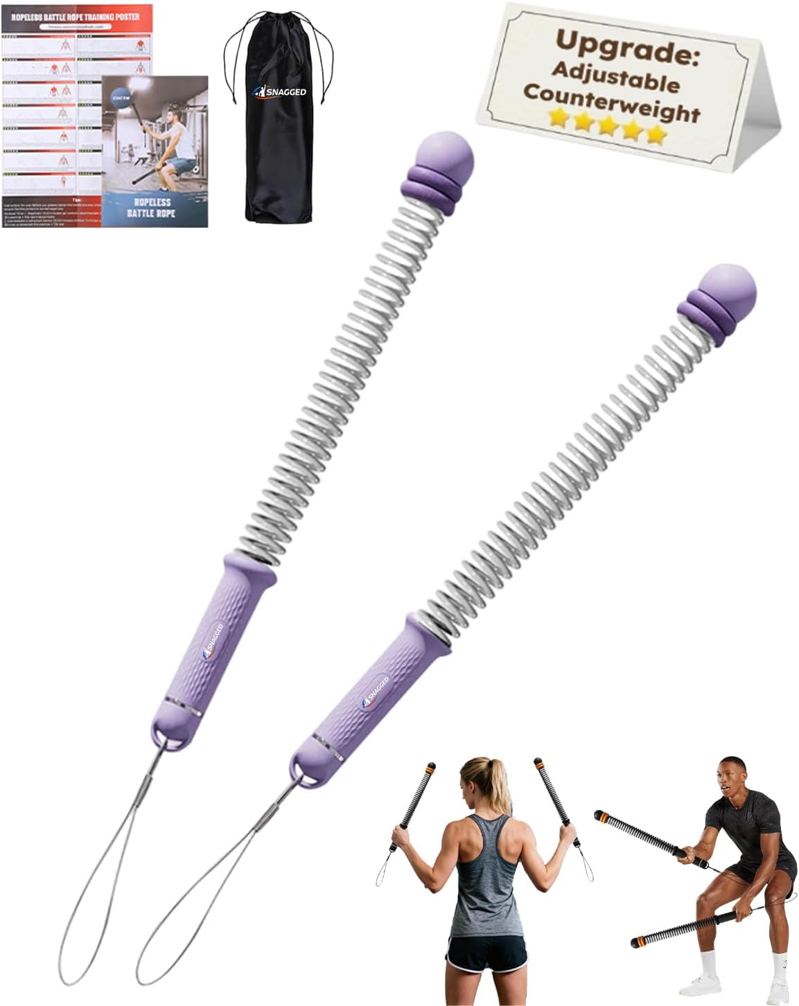 Ropeless Cordless Portable Battle Ropes for Home Gym,Adjustable Weight Z-Rope,Workout Equipment Weighted,Exercise Strength Training,No Endless Jump Rooes,Fitness Working Flex Springs Sticks(Purple)