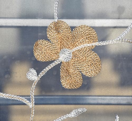 Image of Homefab India Embroidery Floral Net Transparent Sheer Curtain - 5X4 Feet, Window Curtains, Navy Blue, Pack of 1 Pc