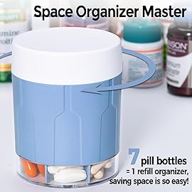 Betife Extra Large Supplement Organizer,Weekly Pill Organizer Bottle, Daily Pill Dispenser with 7 Large Compartments, Organizer to Hold 7 Day Vitamin Medication,21 Labels and a Cleaning Brush (Blue)