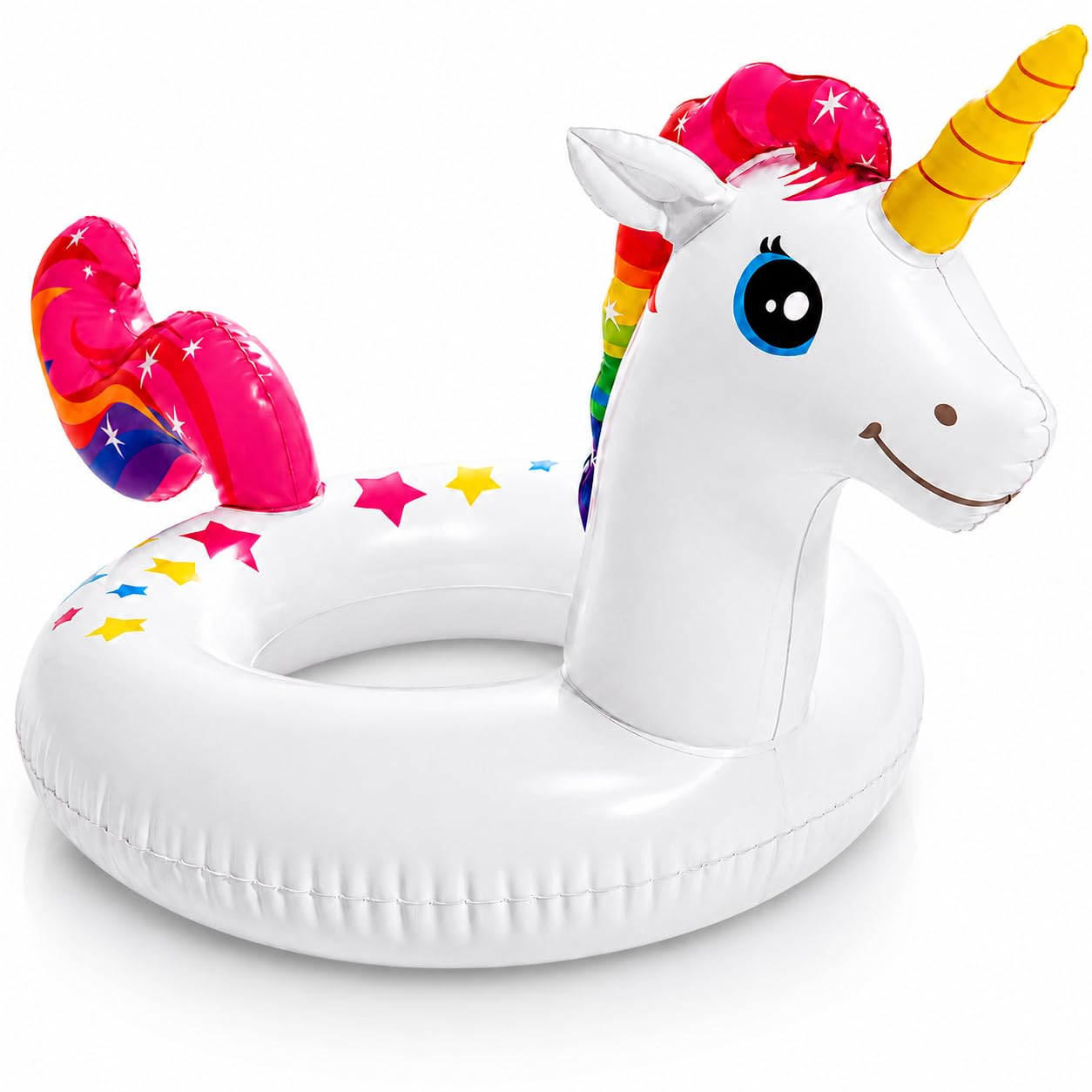AURALIN Unicorn Inflatable Swimming Ring, 58cm Premium Pool Float With Sparkly Glitters, Compact Water Lounger Tube For Summer Beach Holidays And Swimming Pool Parties, 22.8 Inch