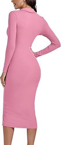 Miniatura 2 de LYANER Vestido midi ajustado de manga larga con cuello en V y botones de punto acanalado para mujer