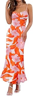 ZESICA Womens Summer Floral Spaghetti Straps Maxi Dress 2026 Sleeveless Square Neck Bodycon Beach Boho Long Dresses