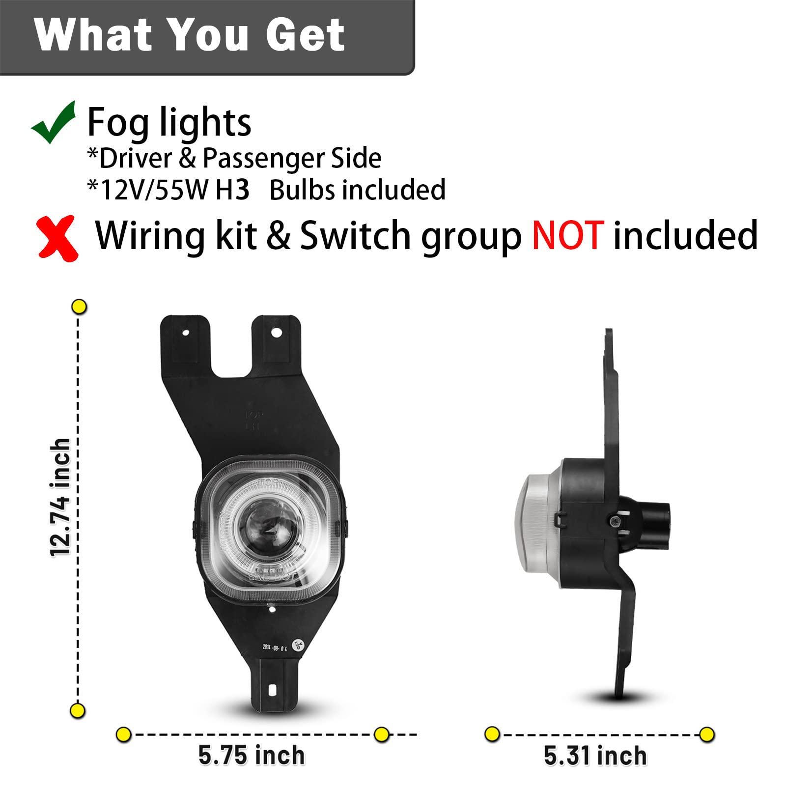 AUTOWIKI Fog Lights For 2013-2014 Ford Mustang | Driver & Passenger Replacement Lamps With H11 Bulbs - View #7