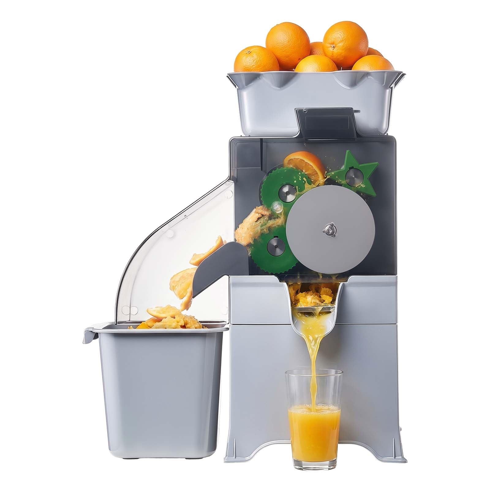 VEVOR Máquina Exprimidora de Naranjas Comercial 100 W de Acero Inoxidable, Con Tapa de policarbonato, Con Recipiente y Cesta de Fruta, 60 y 80 kg de Cítricos por Hora, Para Limones, Frutas Cítricas