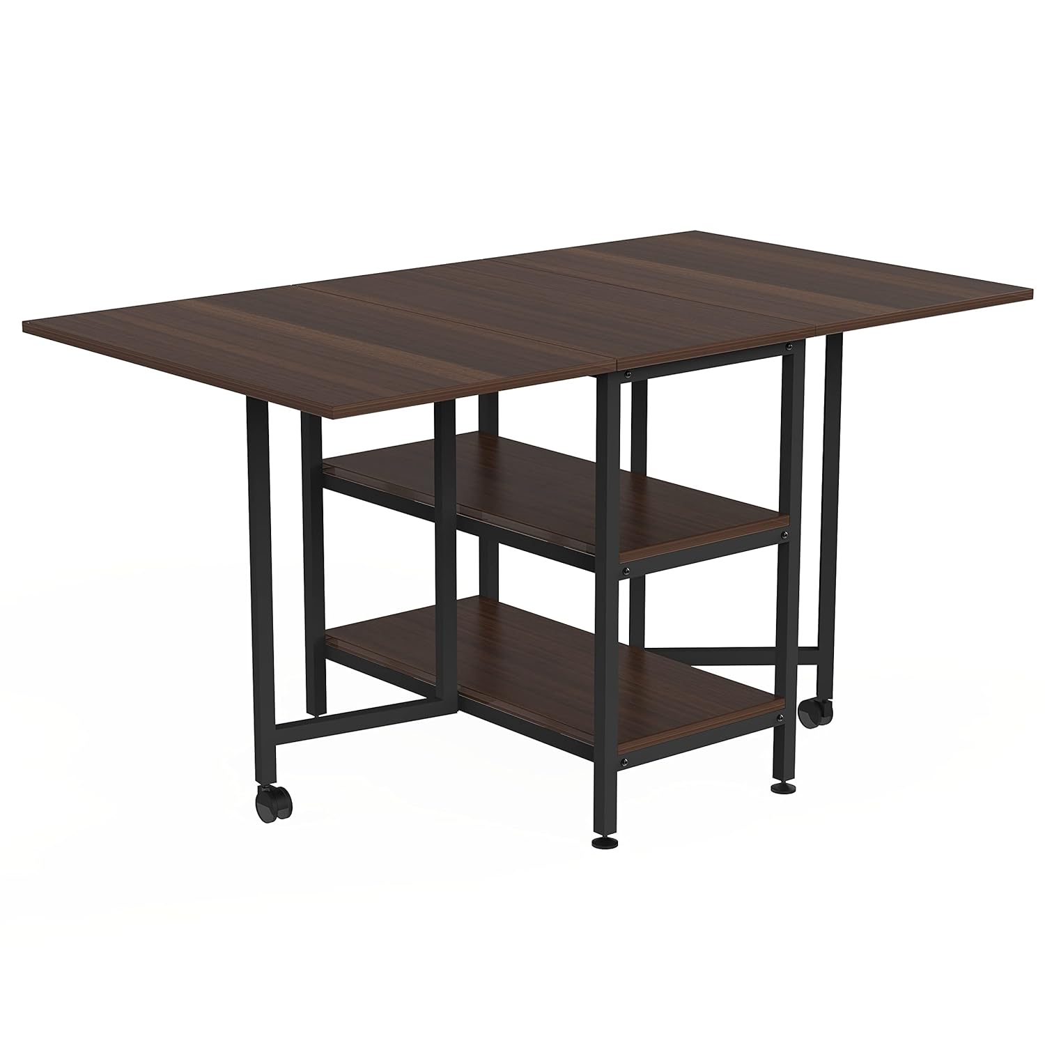 InnoFur Forio Folding Dining Table with Storage Rack and Wheels for