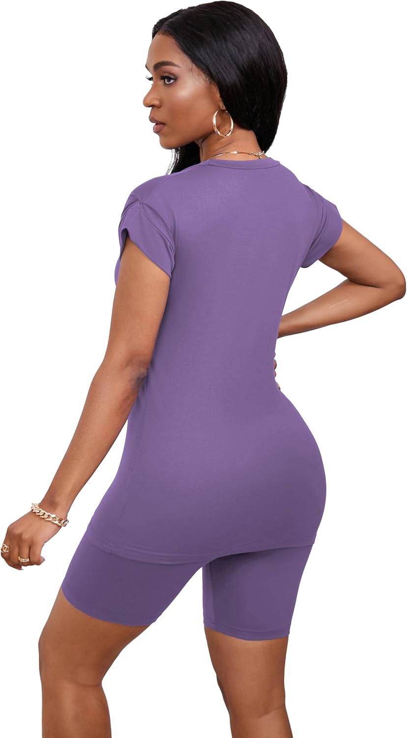 Women's Summer 2 Piece Outfits Tracksuits Biker Short Workout Jogger Sets - Image 5