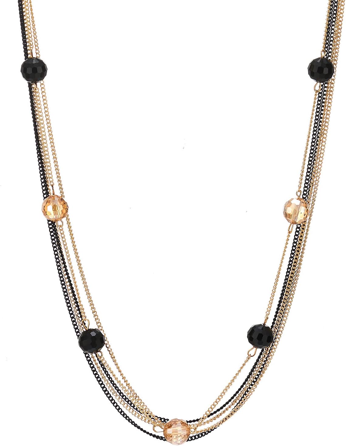 Gold Color Statement Necklace Multi-strand Long Chains with Champagne Faceted Crystal Balls, Dress - Image 2