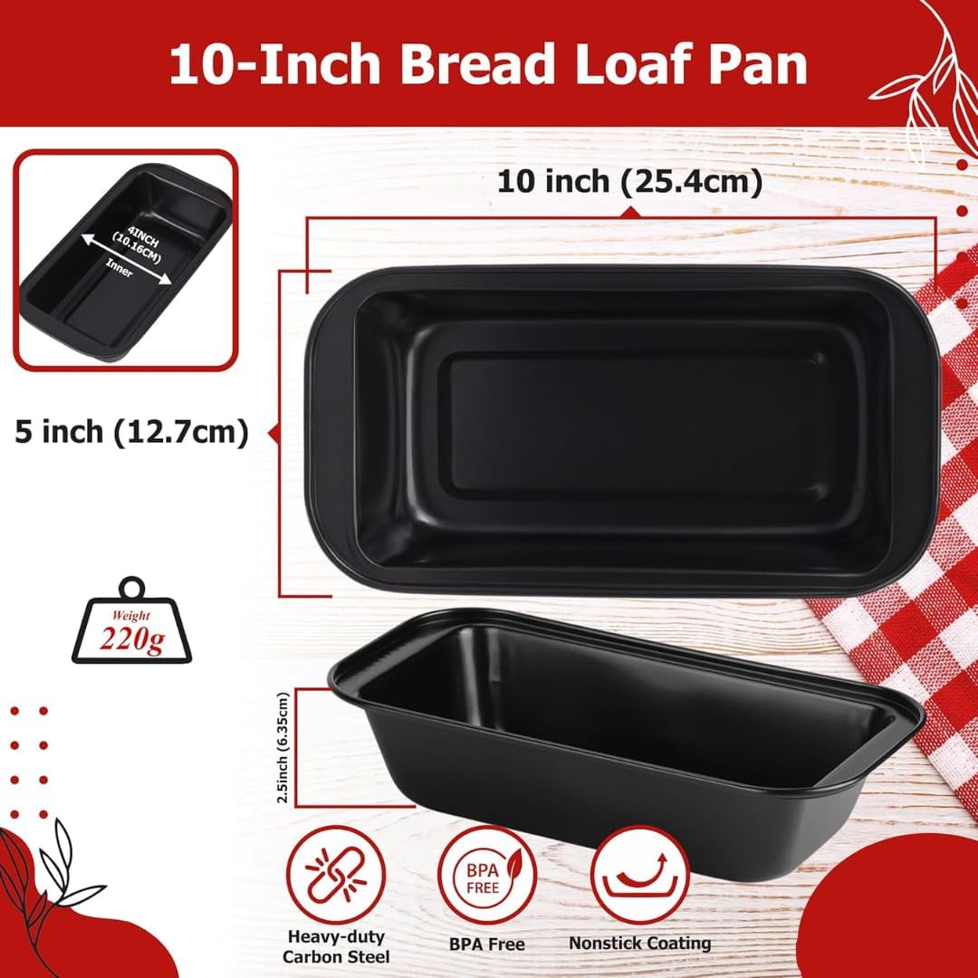 2 Piece Heavy Duty Carbon Steel Rectangular Bread Loaf Cake Mould Pan Tray for Baking Non Sticky Tin Teflon Coating-25.5 cm * 13cm * 6cm (2) 2