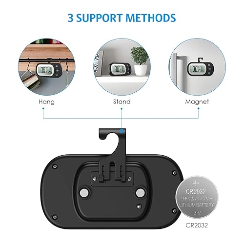 Miniatura 5 de Termómetro de congelador mejorado, termómetro digital para refrigerador, termómetro impermeable para refrigerador con gancho, pantalla LCD,