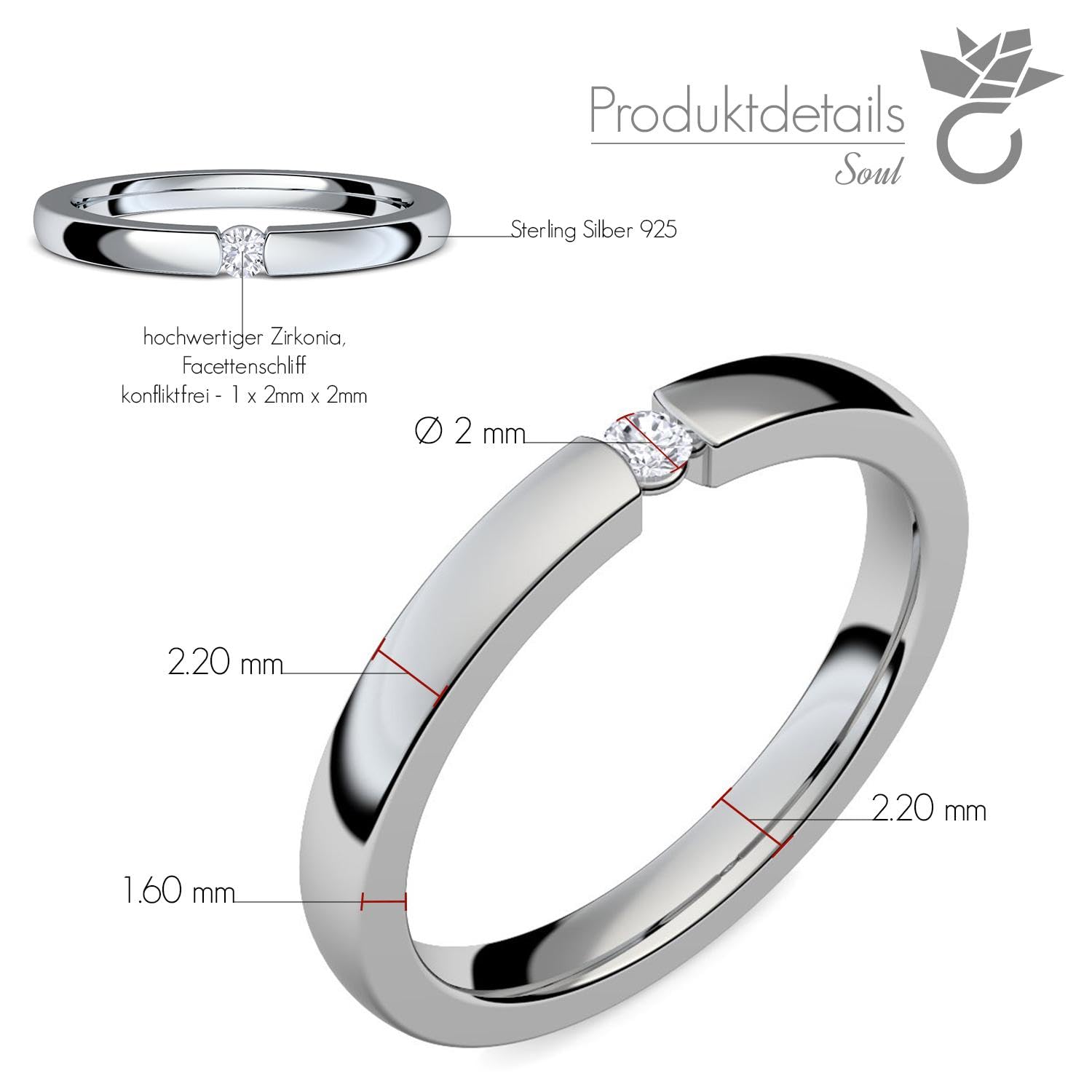 Amoonìc Spannring Verlobungsring Silber 925 mit Zirkonia Stein | Ring Zirkonia wie Diamant inkl. Luxusetui, Heiratsantrag Hochzeit Liebesgeschenke Antrag Geschenke AM195SS925ZIFA-7
