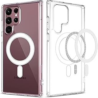 جراب حماية مغناطيسي خلفي صلب رفيع للغاية ممتص للصدمات ومضاد للخدوش متوافق مع سامسونج جالاكسي S22 الترا مقاس 6.8 بوصة، شفاف، البولي يوريثين الحراري