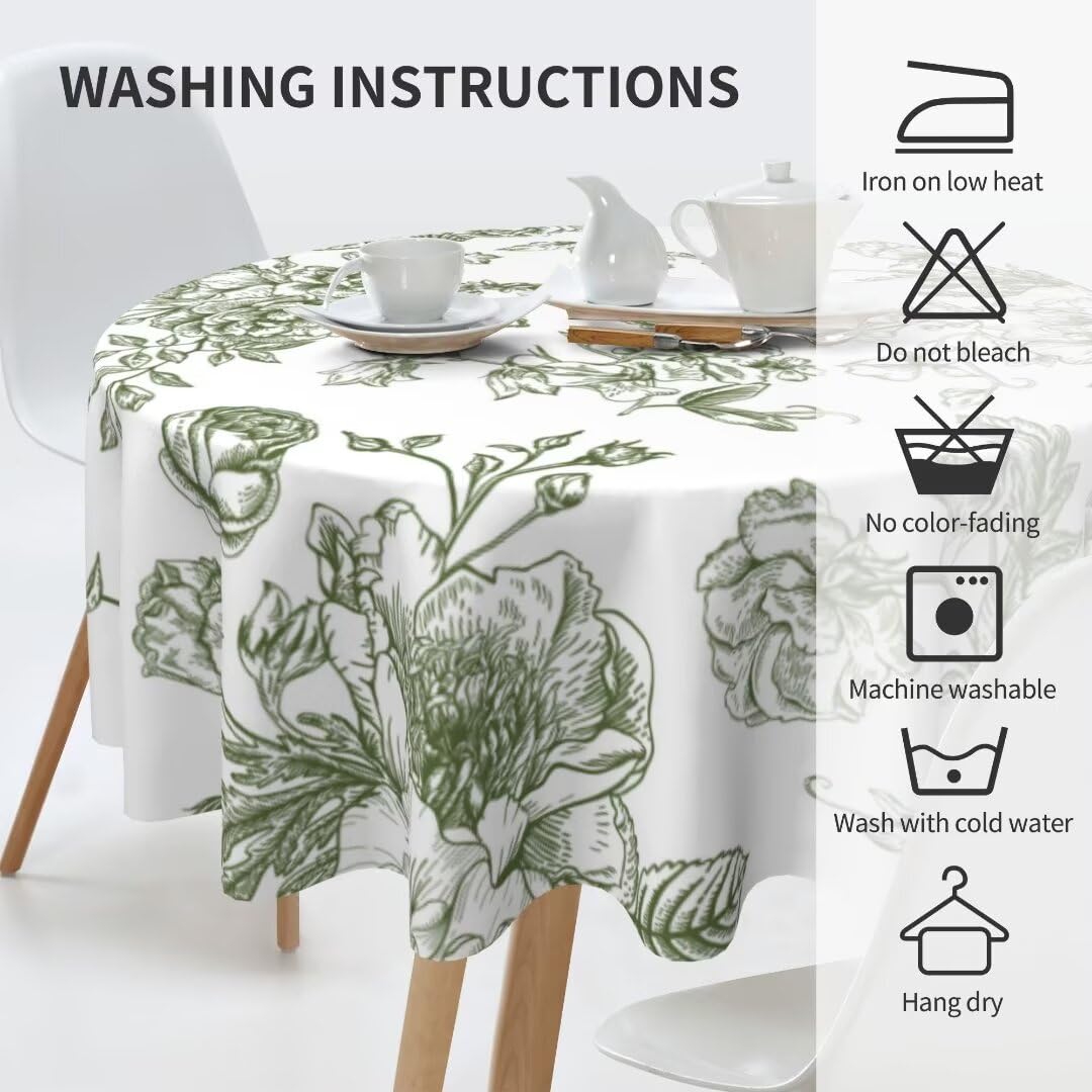 BETGINY Spring Tablecloth Round 60 Inch,Sage Green Wild Flowers Table