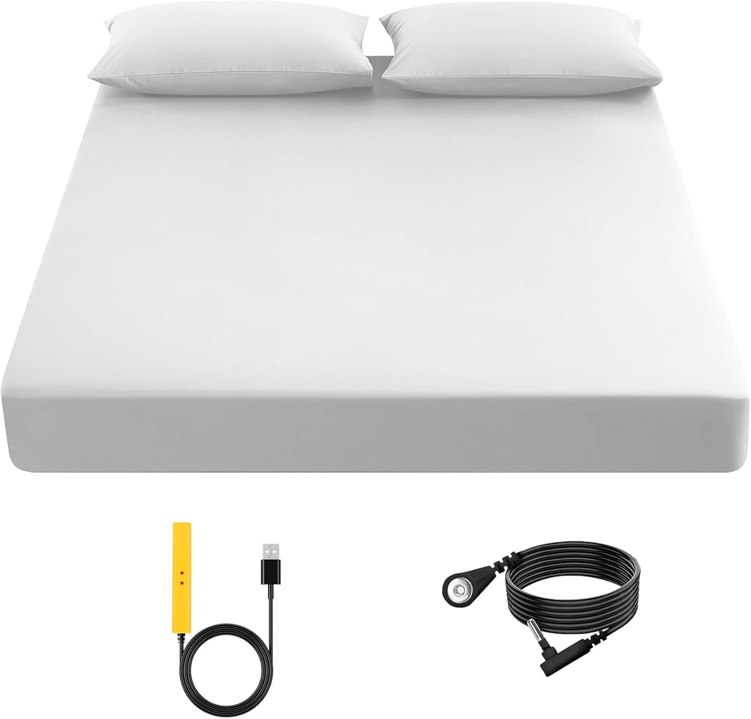 Grounding Sheet, 90% Organic Cotton + 10% Pure Silver Organic Fitted Grounded Sheet for Improved Sleep, Connected Earth Energy – Healthy Sleep Therapy (White, (78.2 * 80.2 * 15inch))