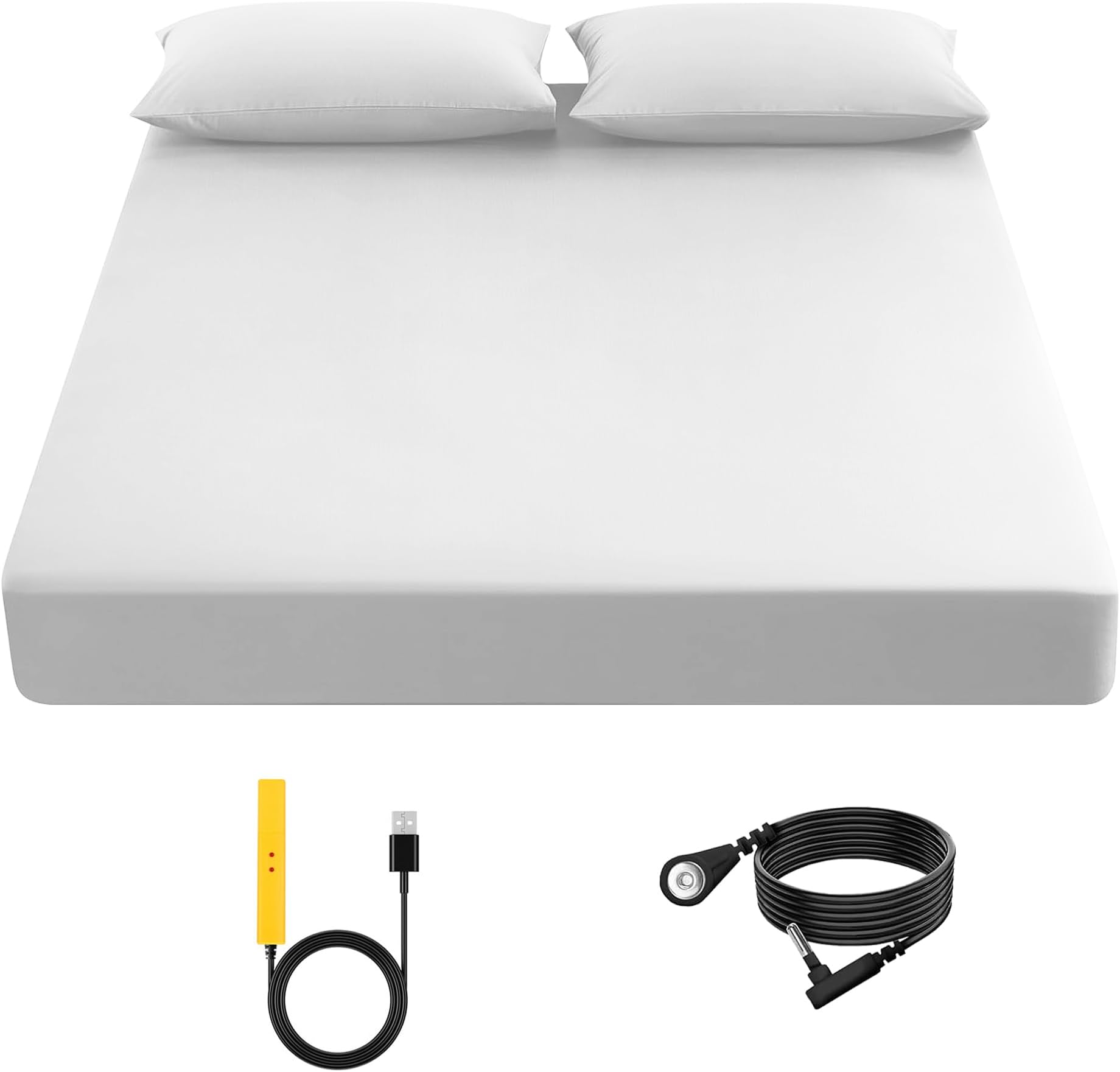 Grounding Sheet, 90% Organic Cotton + 10% Pure Silver Organic Fitted Grounded Sheet for Improved Sleep, Connected Earth Energy - Healthy Sleep Therapy (White, (60.2 * 80 * 15.5inch))