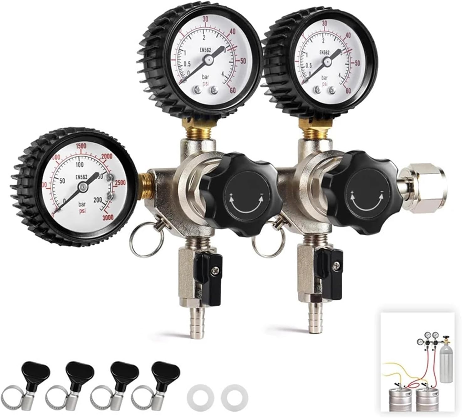 Home Brewing Kegerator Co2 Regulator with Dual Pressure Region,W21.8 / CGA320 Inlets Homebrew Beer Keg Carbonated System,Soda Water Brewing Accessories(CGA320 Hose)