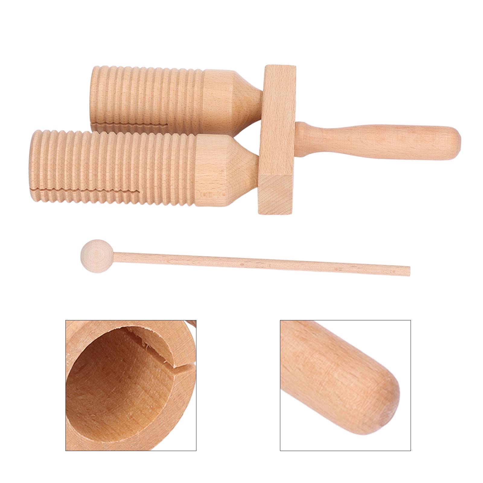 Musical Percussion Guiro, Wooden Threaded Double Cylinder Early Education Musical Guiro Scraper Instrument