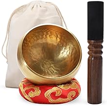 Tibetan Singing Bowl - Handmade in Nepal with Wooden Mallet Cushion Pouch - Meditation Bowl for Yoga Relaxation Chakras and Wellness (9.5cm)