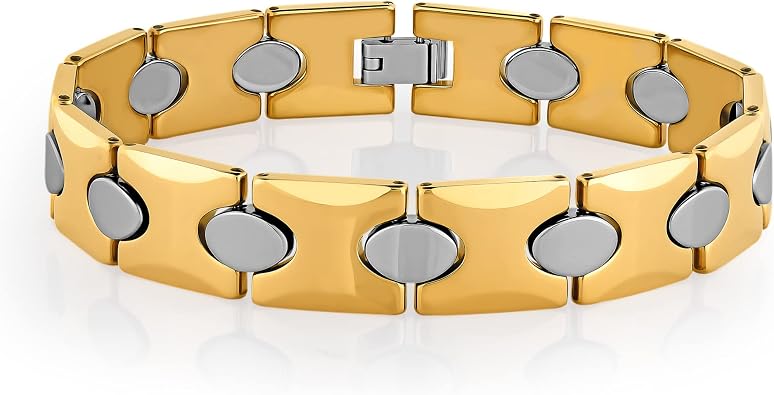 Urban Jewelry Mens Solid Gold Tungsten Puzzle Ceramic Link Bracelet Statement