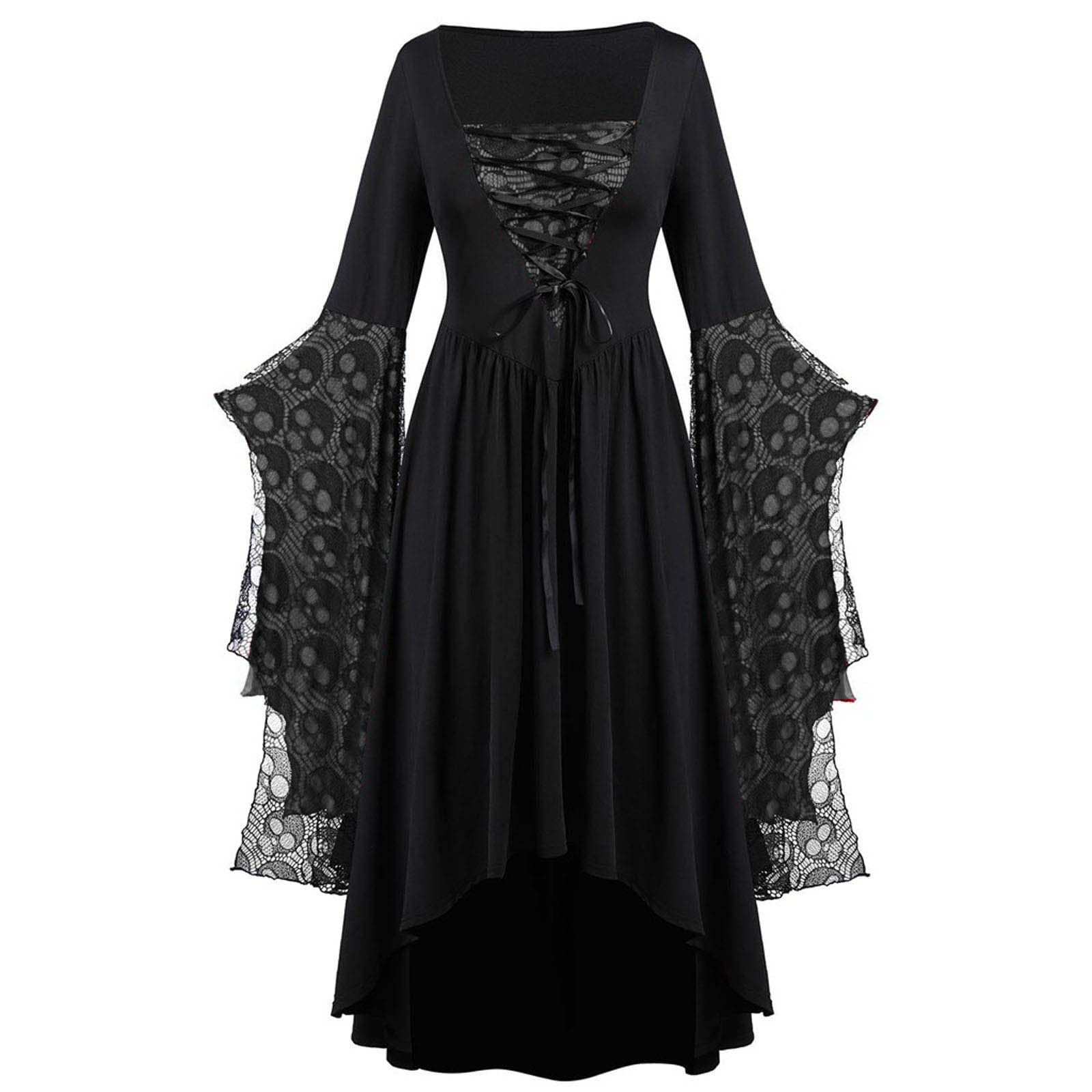 AMhomely Gothic Halloween Costume Dress - Skull Lace Dresses Medieval