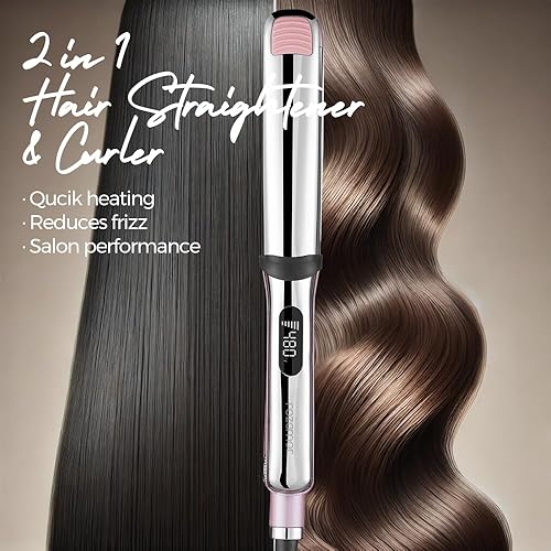 Miniatura 5 de Plancha plana profesional de titanio con placas flotantes de 1 14 pulgadas, alisador de pelo y rizador 2 en 1 con 10 temperaturas ajustables de