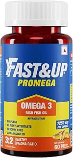 Fast&Up Promega with Double Strength 1250 mg Omega-3 Rich Fish Oil 60 Capsules | High 375 mg EPA & 250 mg DHA Ratio (3:2) Price In India