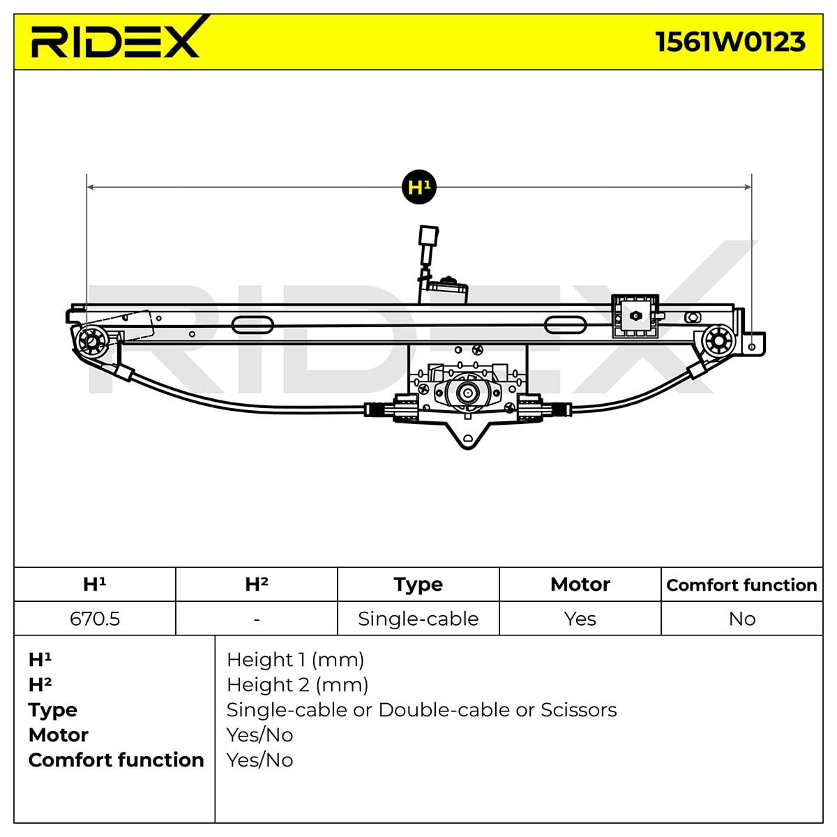 RIDEX 1561W0123 Elevalunas eléctrico Izquierda con electromotor Compatible con OPEL Vivaro A Combi X83