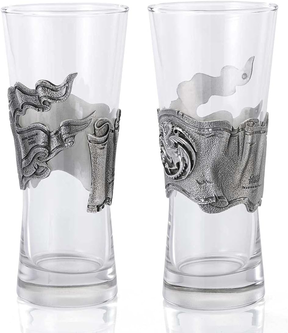 Royal Selangor Hand Finished Game of Thrones Collection Pewter Ice & Fire Pilsner Pair Gift