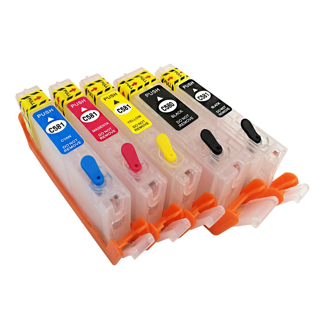 Cartouches d'encre rechargeables et 5 bouteilles d'encre compatibles pour imprimante Canon PGI-580XXL CLI-581XXL Pixma TS6150 TS6250 TS6251 TS6350 TS6351 TS705 TR7550 TR8550 TS9150 TS9155