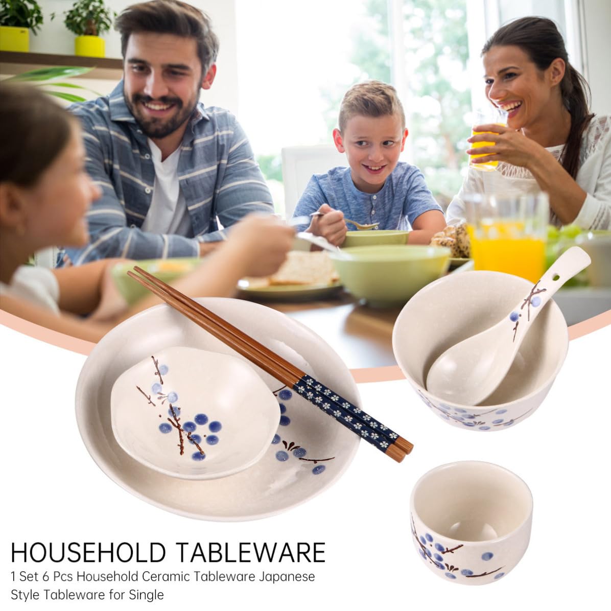 Service Vaisselle Japonerie 6 Pièces Céramique Bois, Ensemble Table