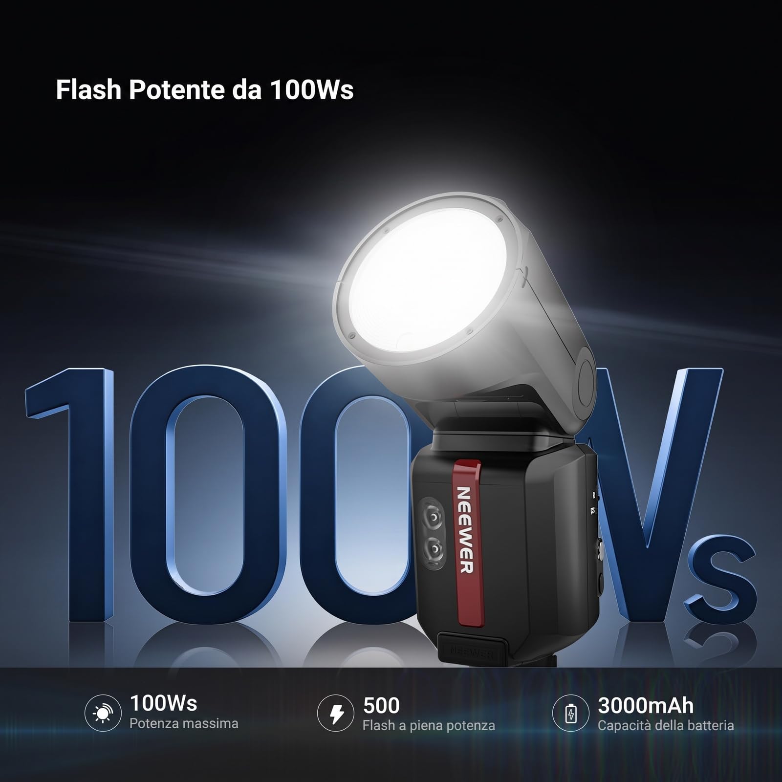 NEEWER Z3R-C Flash Rotondo, Speedlite TTL da 100Ws per Fotografia Fotocamera con HSS 1/8000s, Batteria USB C da 3000mAh, Touchscreen, Luce Pilota, Compatibile con Canon e Godox Sistema X 2.4G Wireless