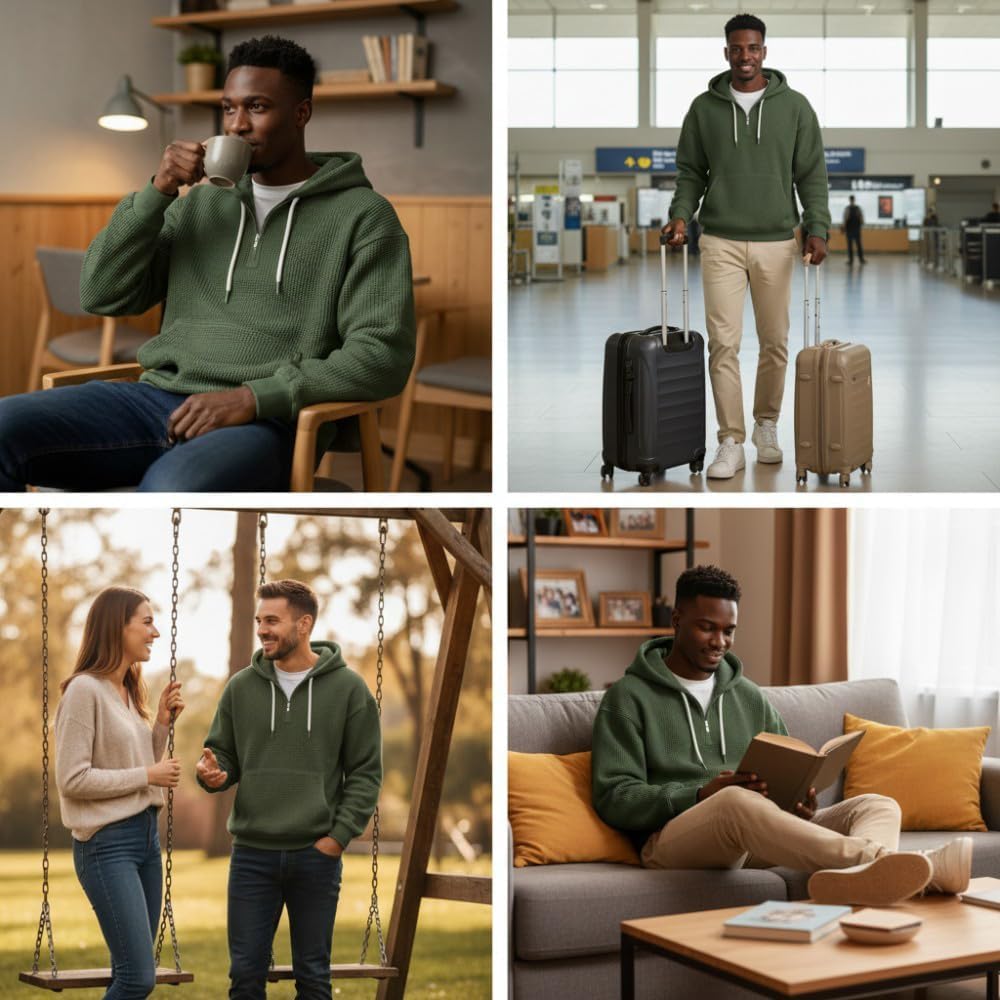 Men’s Quarter Zip Hoodie Long Sleeve Pullover Lightweight Casual Hooded Sweatshirt with Pocket