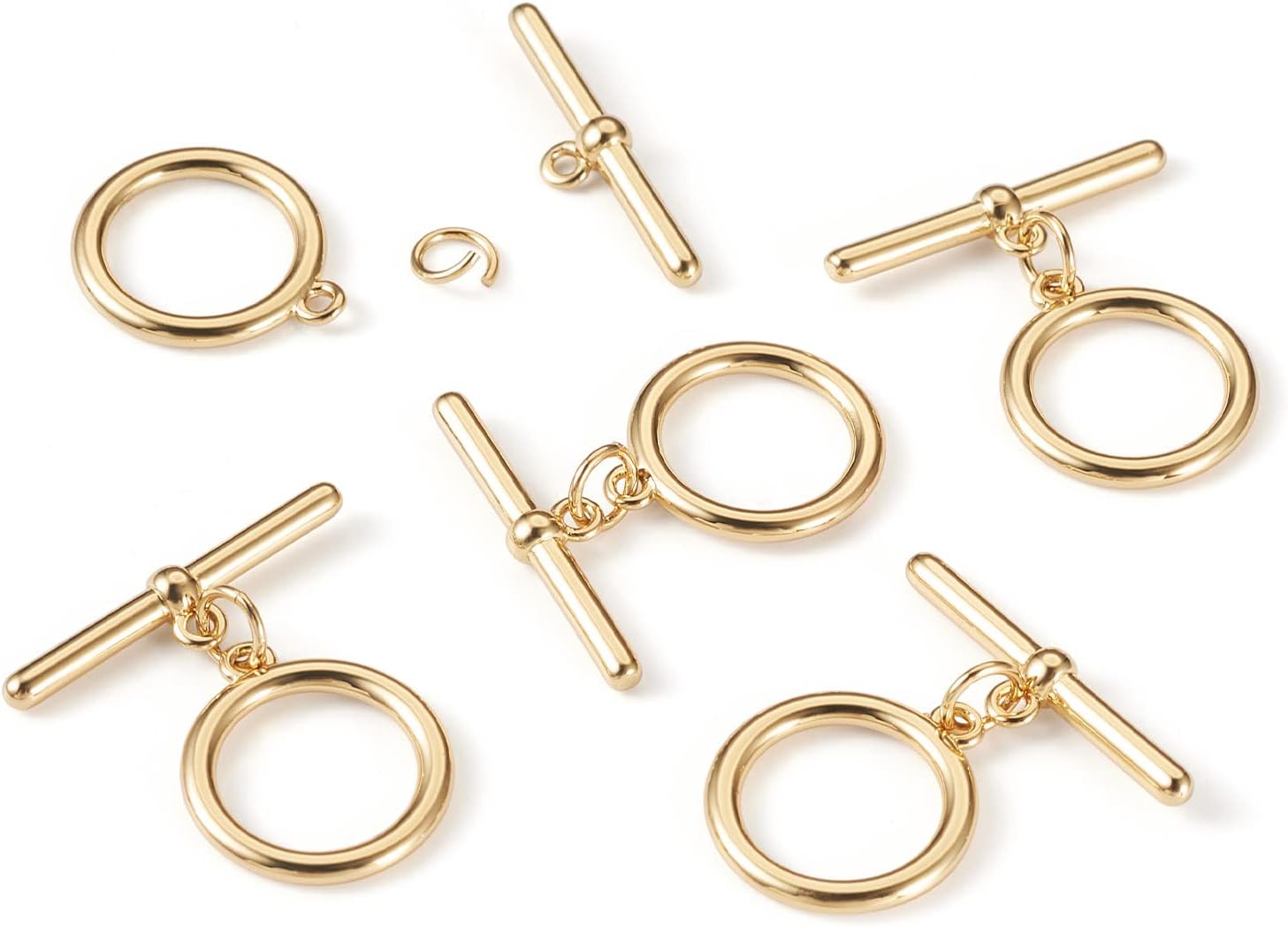 Craftdady 5 Set 18K Gold Ring Toggle Clasps T Bar & Hollow Round Buckle Closure End Clasps for DIY Bracelet Necklace Jewelry Making, 16.5x14mm - Image 2