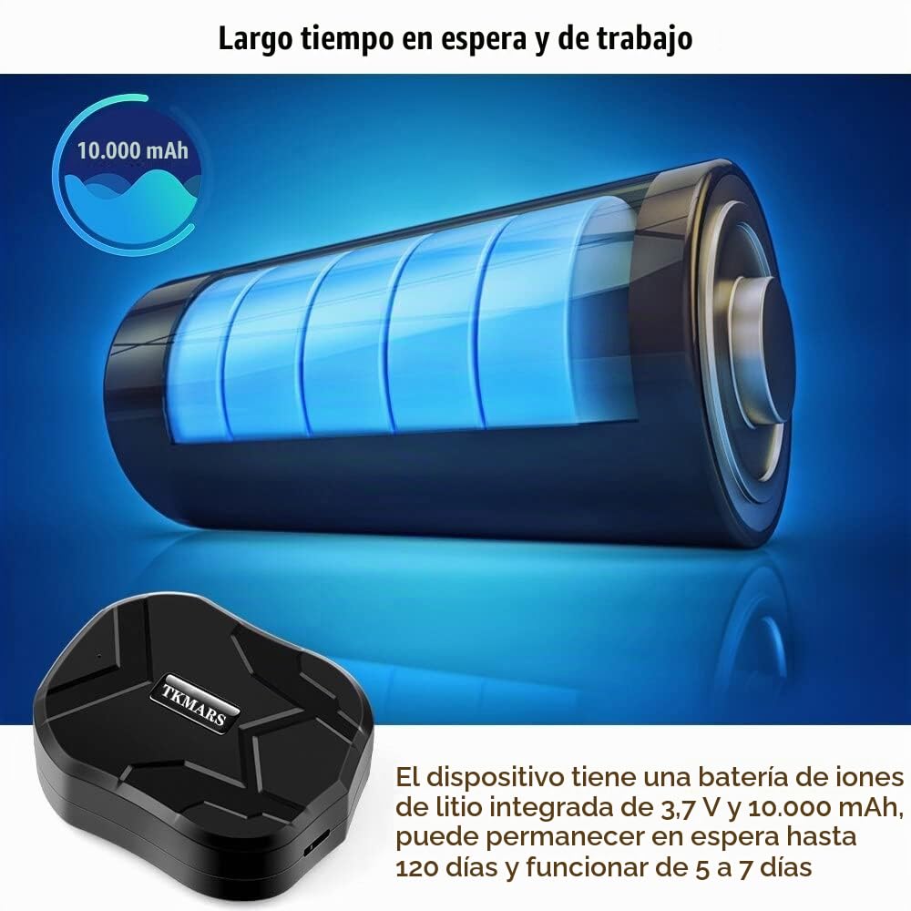 TKMARS Localizador GPS 4G para Coche, GPS Dual gsm/GPS, Batería 10000mAh hasta 160 Días, Imán Fuerte, Impermeable IP58, Seguimiento en Tiempo Real, Sin Suscripción