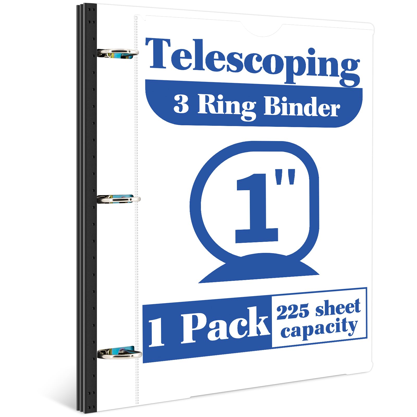 INFUN 1 Inch Telescoping 3 Ring Binder - 1PCS-White，Flexible Binders with Customizable Front Cover and Clear Catalog Pocket, 1Inch Rings, 225 Sheet