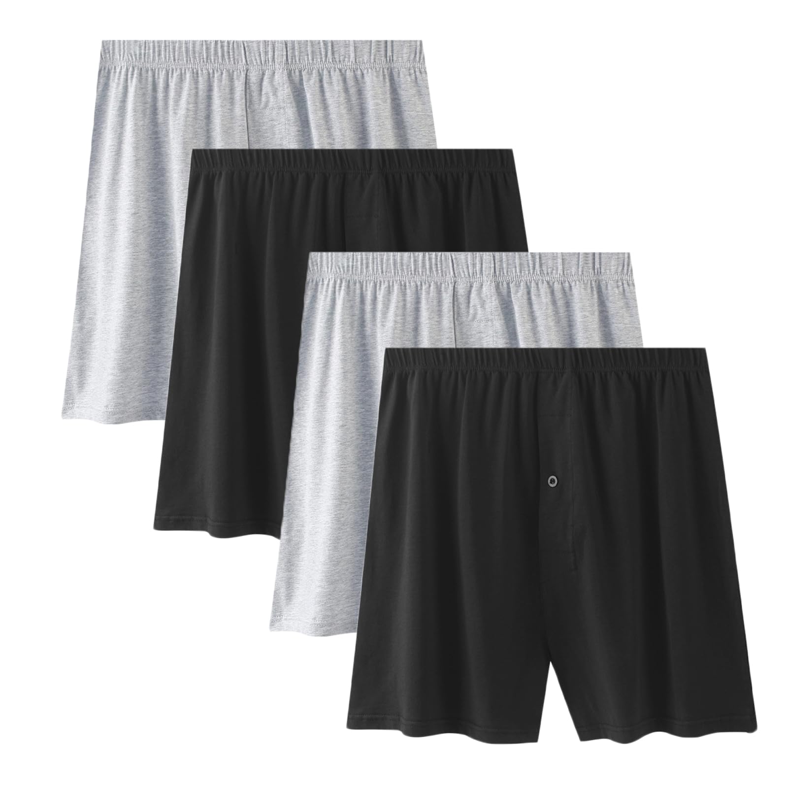 AUTUCAUCotton Men's Boxer Shorts Underwear,Breathable Boxer Brief, Button Open Fly Loose Fit Soft Stretchy Trunks 4 Pack