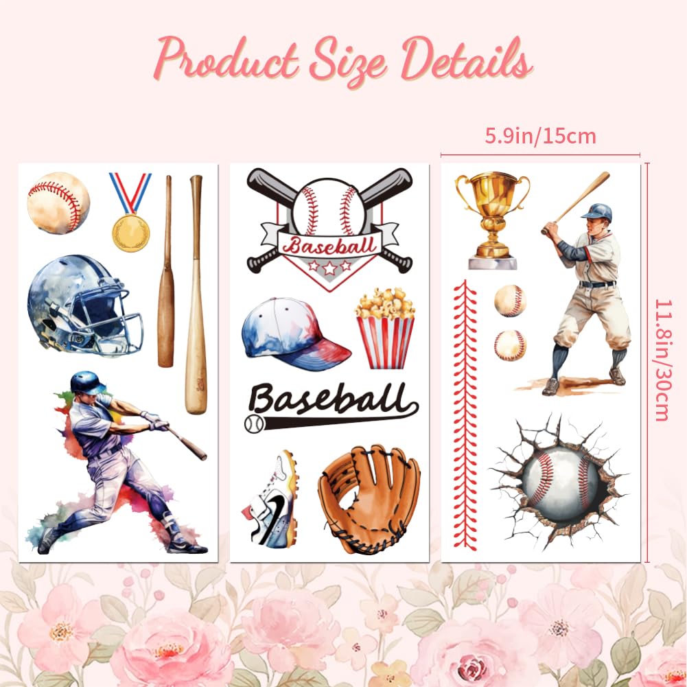Peacoblue Rub on Transfers for Crafts 3Pcs Baseballs Series 15cmx30cm - Image 2