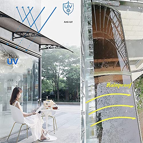 Front Back Door Porch Canopy Patio Cover Door Window Awning Canopy Rain Snow Protection Arched Awning Aluminum Alloy(Color:clear;Size:120X300Cm) #TOP1