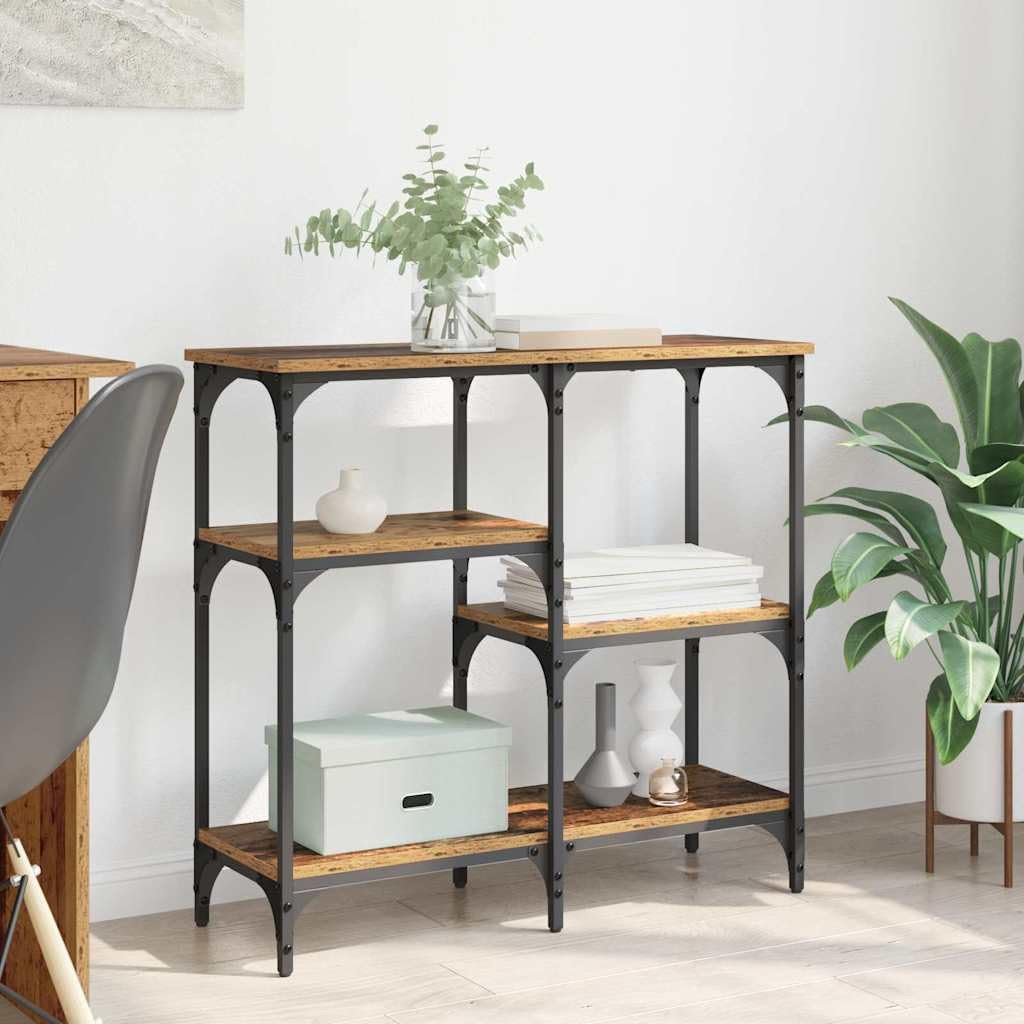 SXZenSpace Industrial Console Table 80 cm Narrow Hallway Old Wood Engineered with 3 Shelves Metal Frame Slim Side for Living Room Corridor Bedroom
