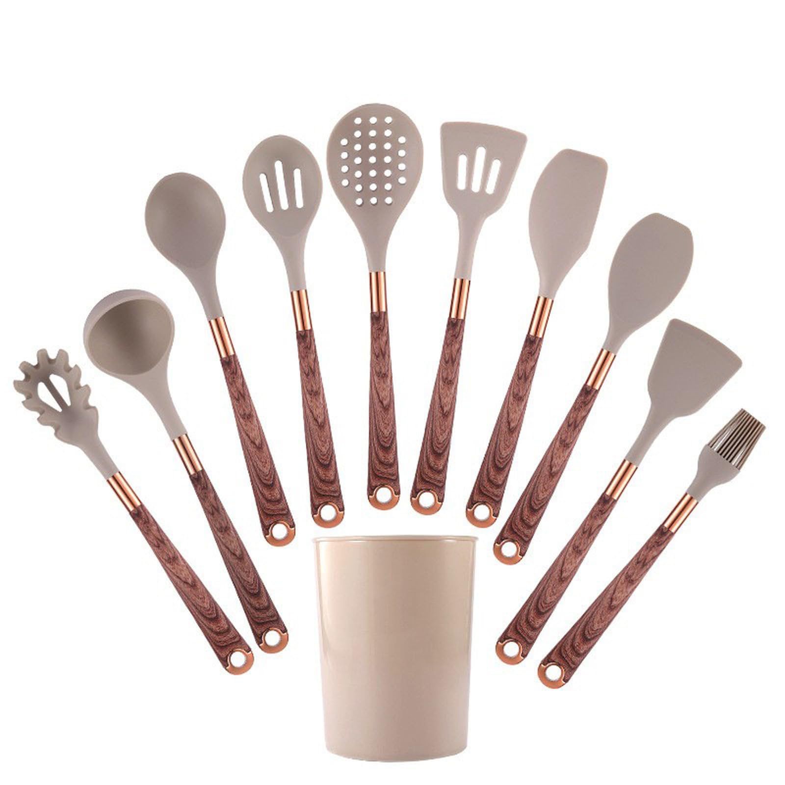 Ustensiles de cuisine en silicone et finitions bois - Ustensiles antiadhésifs durables