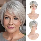 Sallcks Short Grey Wigs for Women Layered Natural Synthetic Heat Resistant Halloween Cosplay Costume Wig