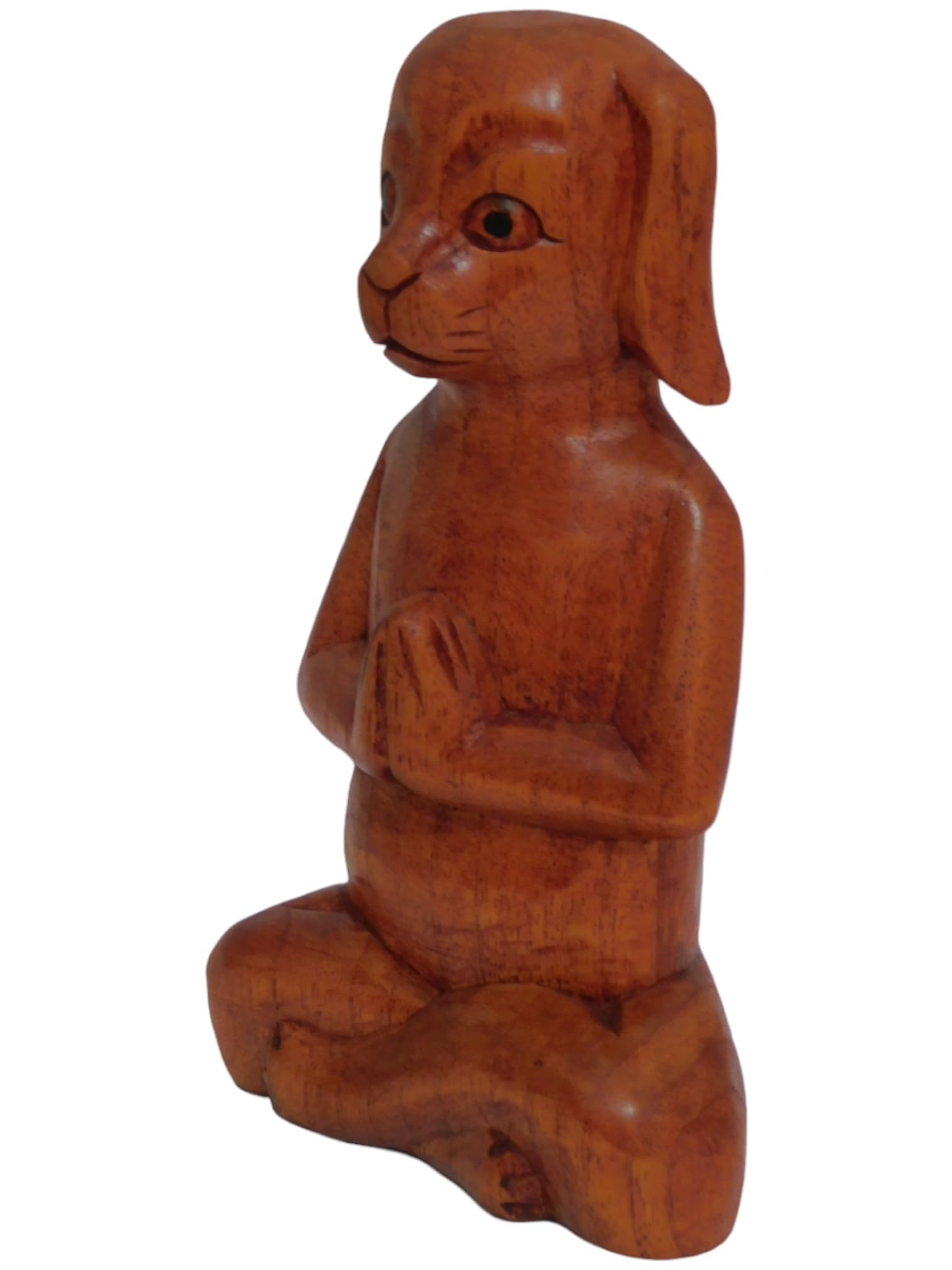 Brave Wings Hand Carved Wooden Dog ~ Meditating Dog 19.5Cm High ~ Ornament Sculpture Figurine Statue Unique Table Decoration Home Decor ~ 5204