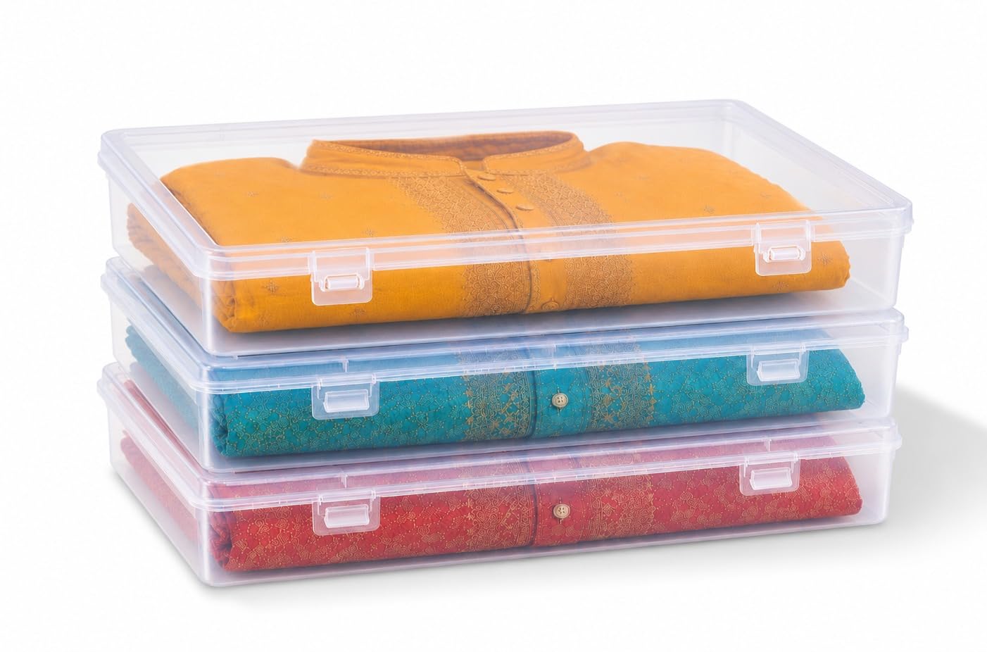 Multipurpose Plastic Storage Organizer Box | Transparent Utility Storage Case for Clothes Saree, Shirt, kurta | Portable Lockable Storage Container for Home (PACK OF 3)-picture-33