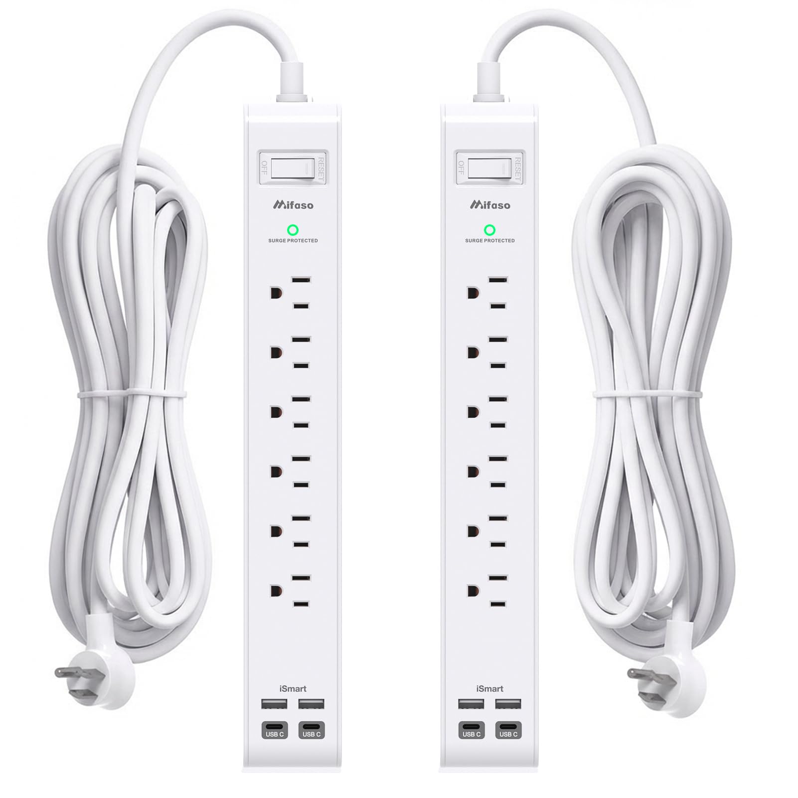 2 Pack Power Strip, 12FT Extension Cord, Surge Protector with 6 Outlets and 4 USB Ports (2 USB C), Extension Cord with Multiple Outlets, Flat Plug Overload Protection, Wall Mount for Home Dorm College