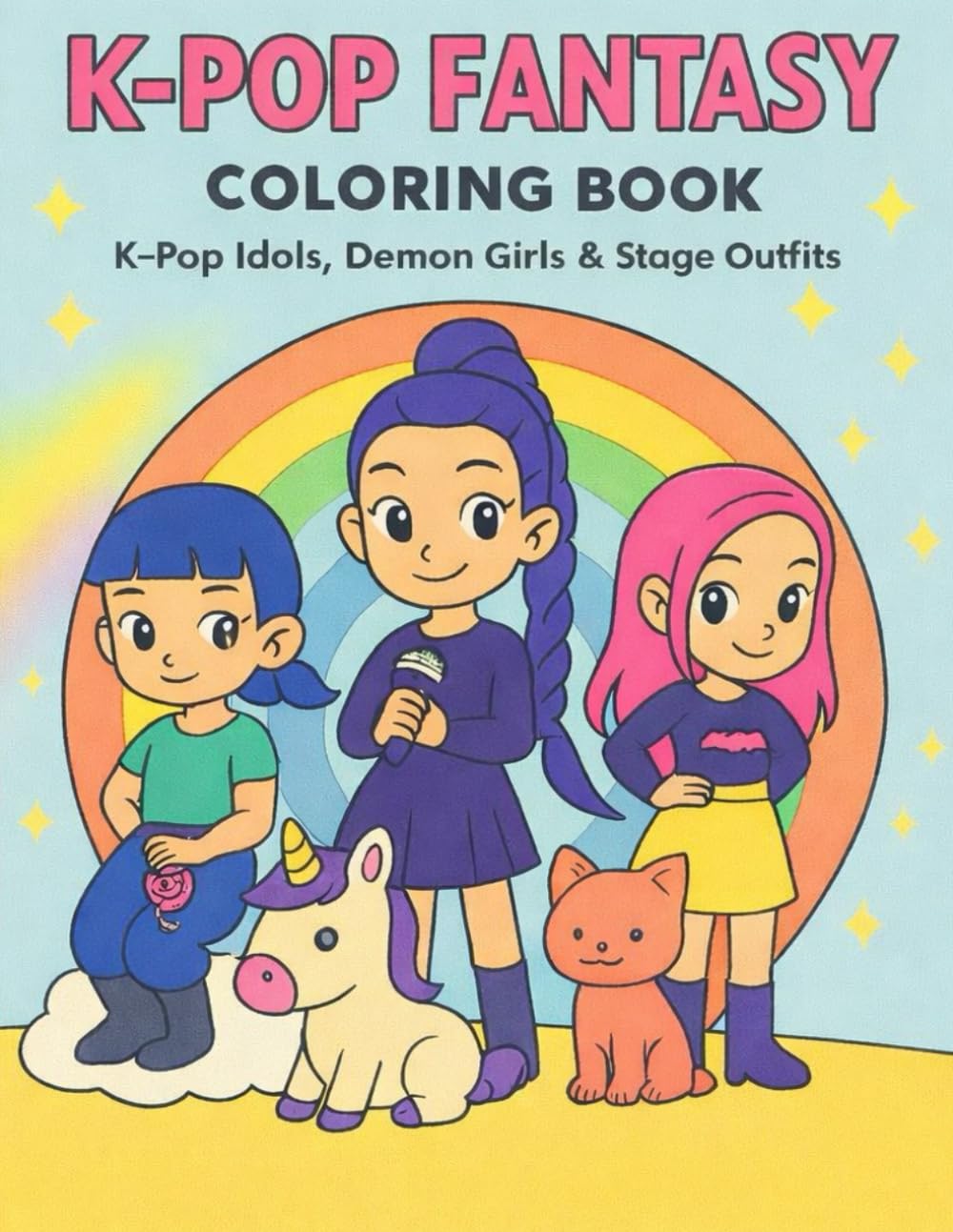 K-POP FANTASY COLORING BOOK: K-Pop idols, demon girls & stage outfits