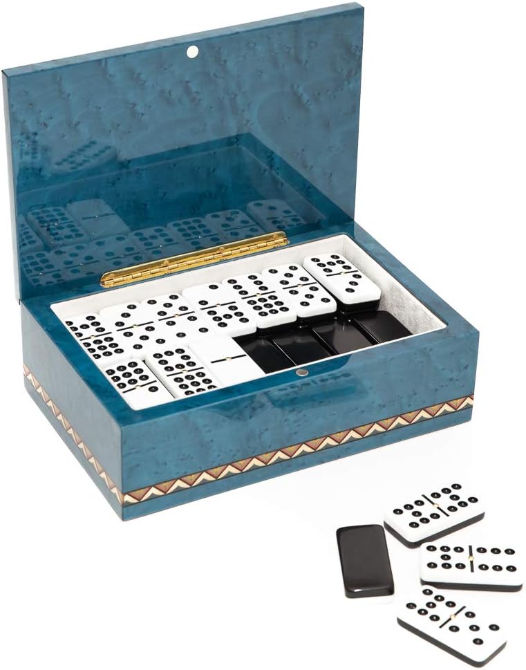 Bello Collezioni - Piazza Dei Miracoli Luxury Double Nine Professional Jumbo Size Two Tone Tournament Dominoes Set in a Briarwood Box from Italy