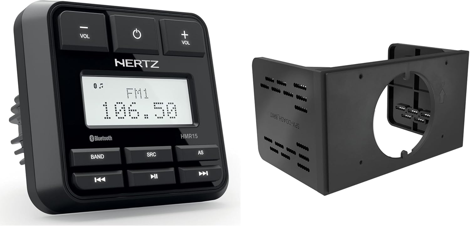 Hertz HMR 15 Media Receiver AM/FM/USB Bluetooth and Double-Din Dash Kit Adapter for 3.5" Round Mount Marine Multimedia Players