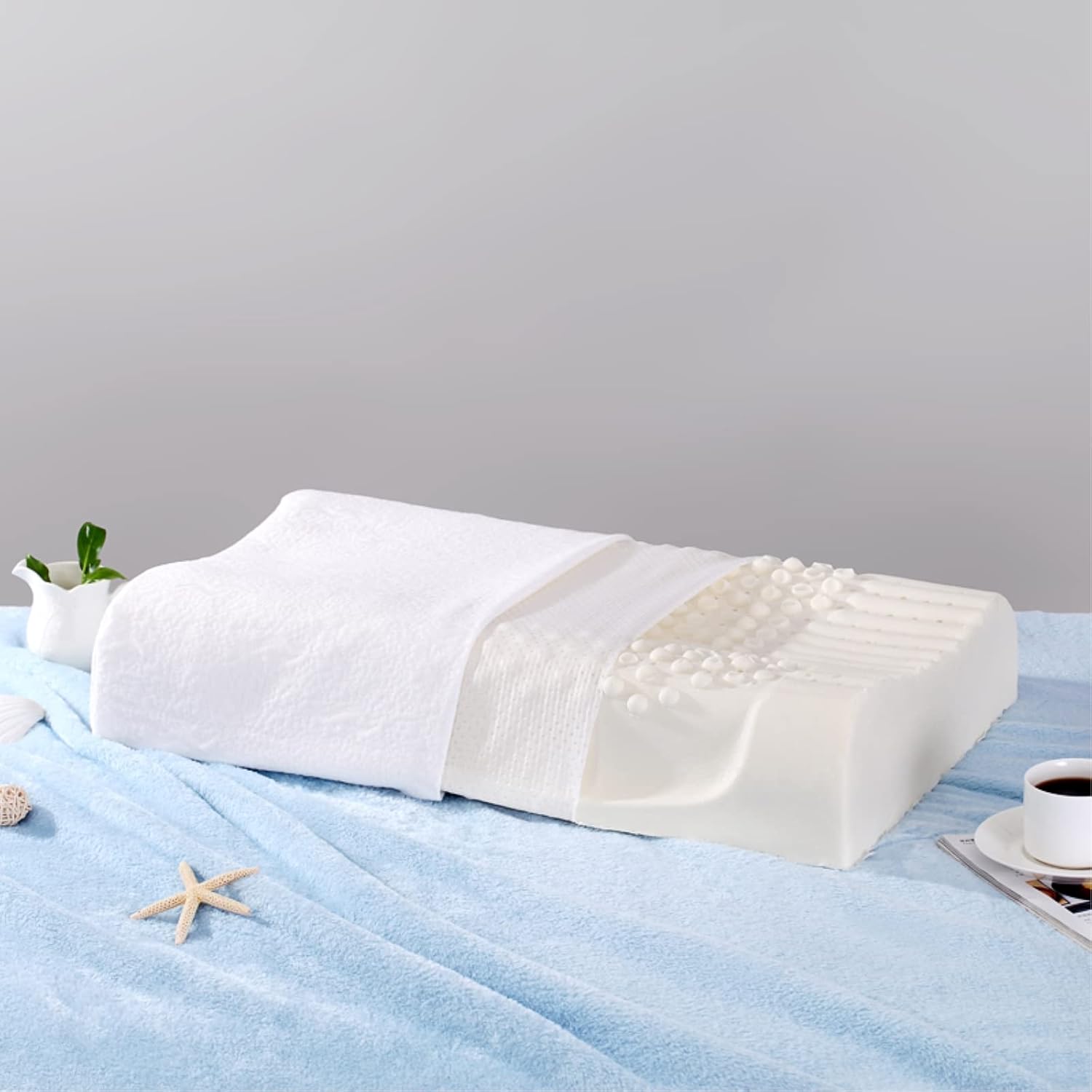 FAMASHI 100 Natural Latex Pillow(White，Particle Surface
